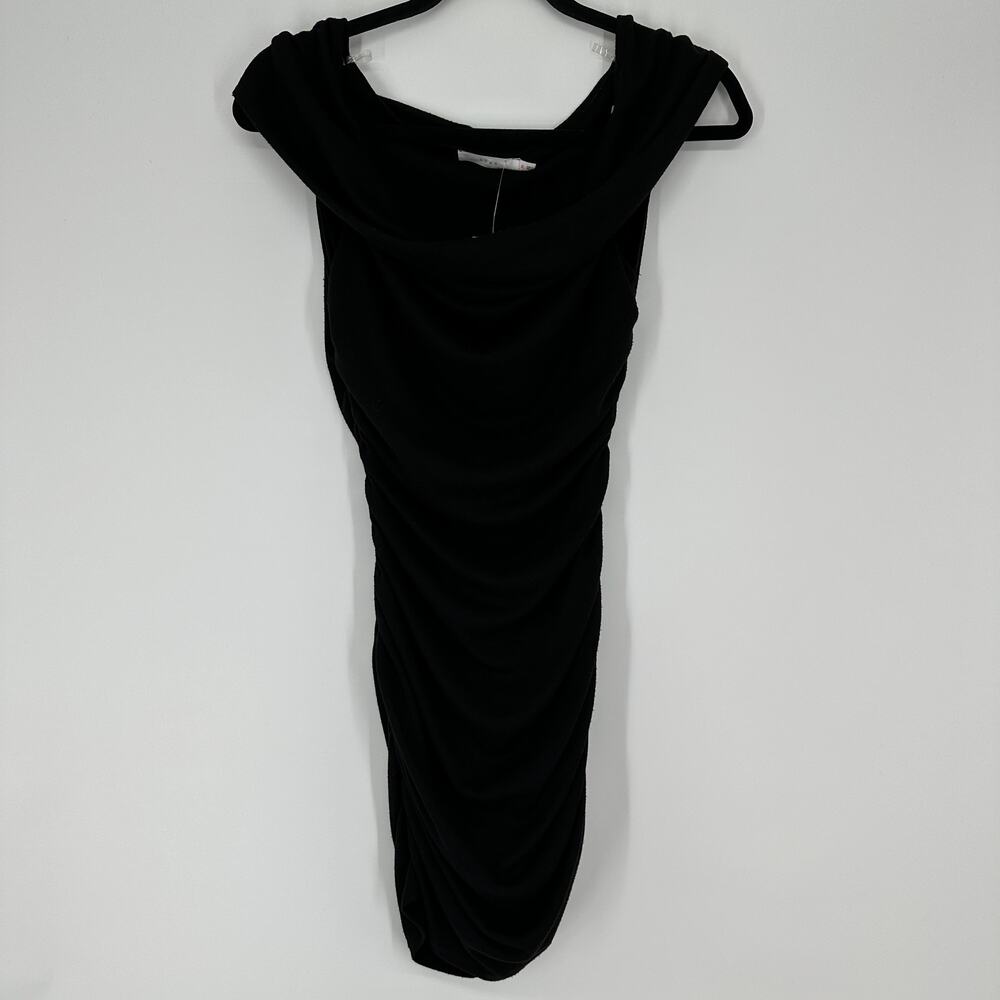 LUSH Black Rushed Flattering Off Shoulder Mini Dress New Womens Medium